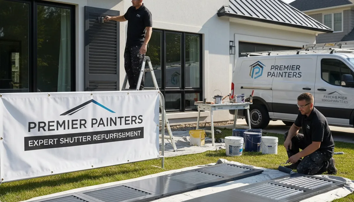 Professional shutter painting service on a home exterior in Aurora, CO restoring curb appeal