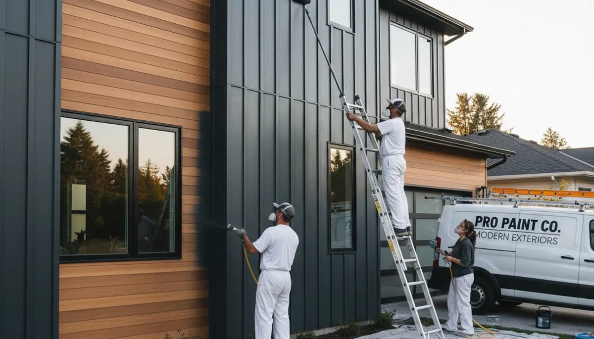 Professional siding painting on Aurora CO home exterior by expert house painters
